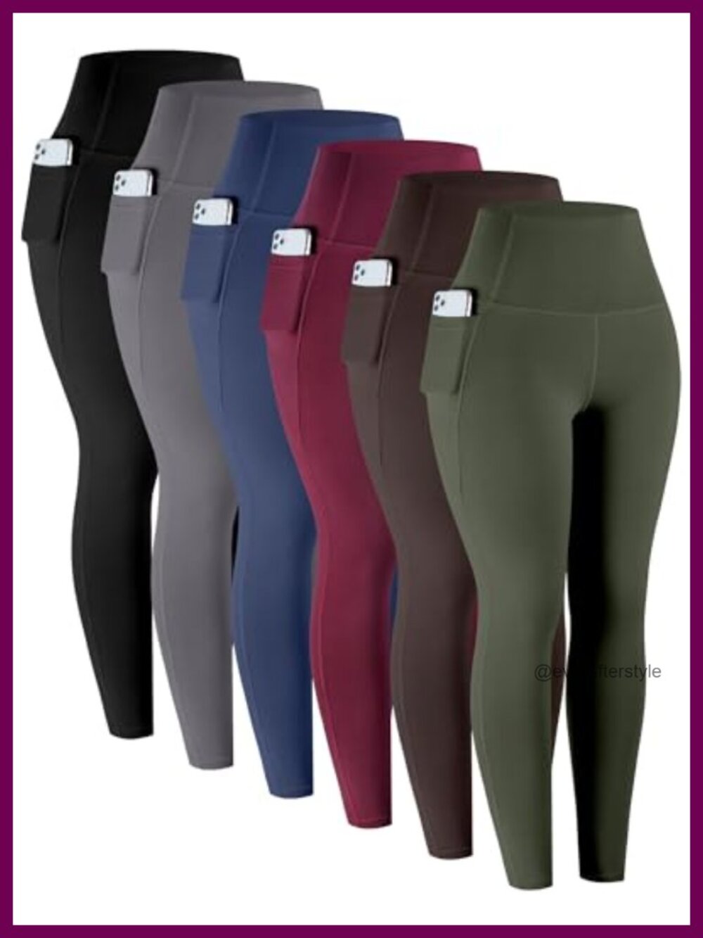 6 Pack High Waisted Leggings with Pockets, 78% Polyester 22% Spandex, Yoga Pants